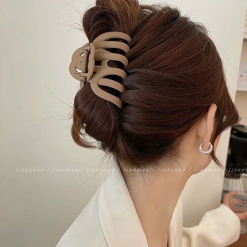 Korean Neutral Coffee Large Claw Clips for Thick Hair Access