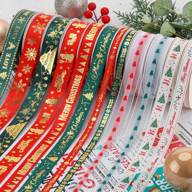 新款圣诞丝带大红色绿色雪花包装绑带节日场景装饰缎带圣诞限定