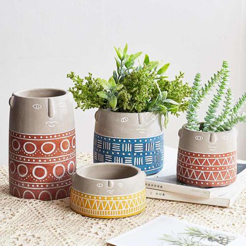 Office Desk Green Plant Decoration Cement Fake Plant Pot Art