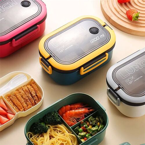 1200ML 2 Layer Bento Lunch Box With Spoon Fork, Kid High Cap
