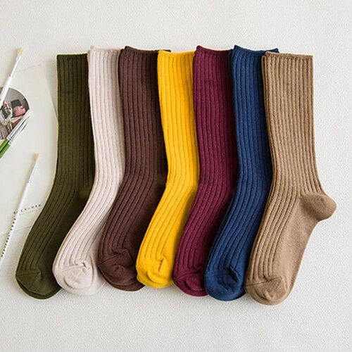 1 Pair Retro Women Cotton Loose Socks Autumn Winter Knitting
