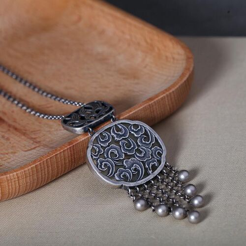 Vintage silver inlaid wealthy jade bamboo hollowed out old c