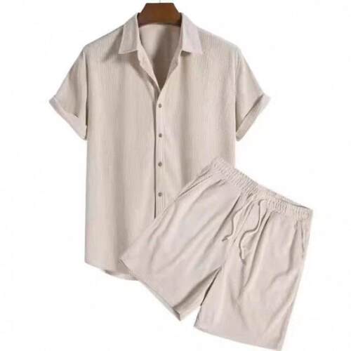 Mens Casual Loose Multi-color Beach Cotton And Linen Set Di
