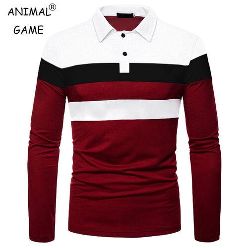 Fashion Men Long Sleeve  Shirt Splicing Tee Business Anti-wr