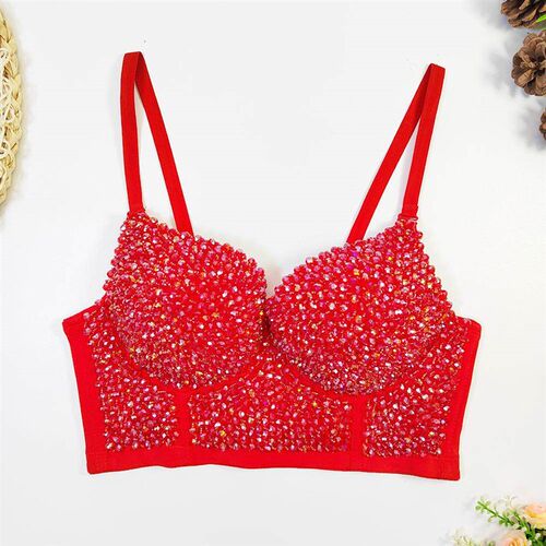 Bright diamond crystal nail bead bra short fish bone