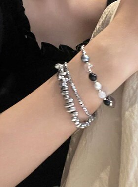 Black Grey Contrast Bead Brlet Womens Autumn and Winter Ins