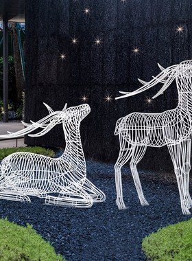 金属铁艺不锈钢丝镂空鹿雕塑发光梅花鹿动物园林景观装饰落地摆件