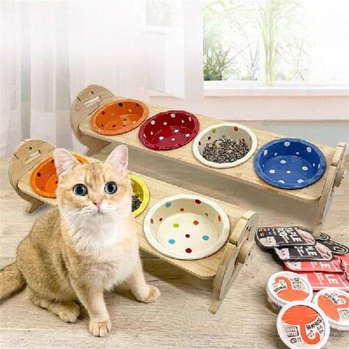 Non Slip Cat Dog Food Water Bowl Holder All in One Anti Tip