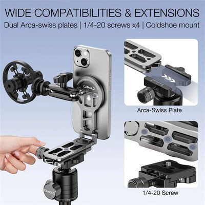 Aluminum Magnetic Selfie  Tripod w Arca Plate 1/4-20 Cold Sh