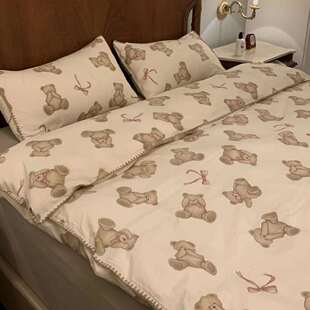 快团热卖婴儿棉纱春夏四件套贝壳绣双层纱水洗棉双人套件无痕