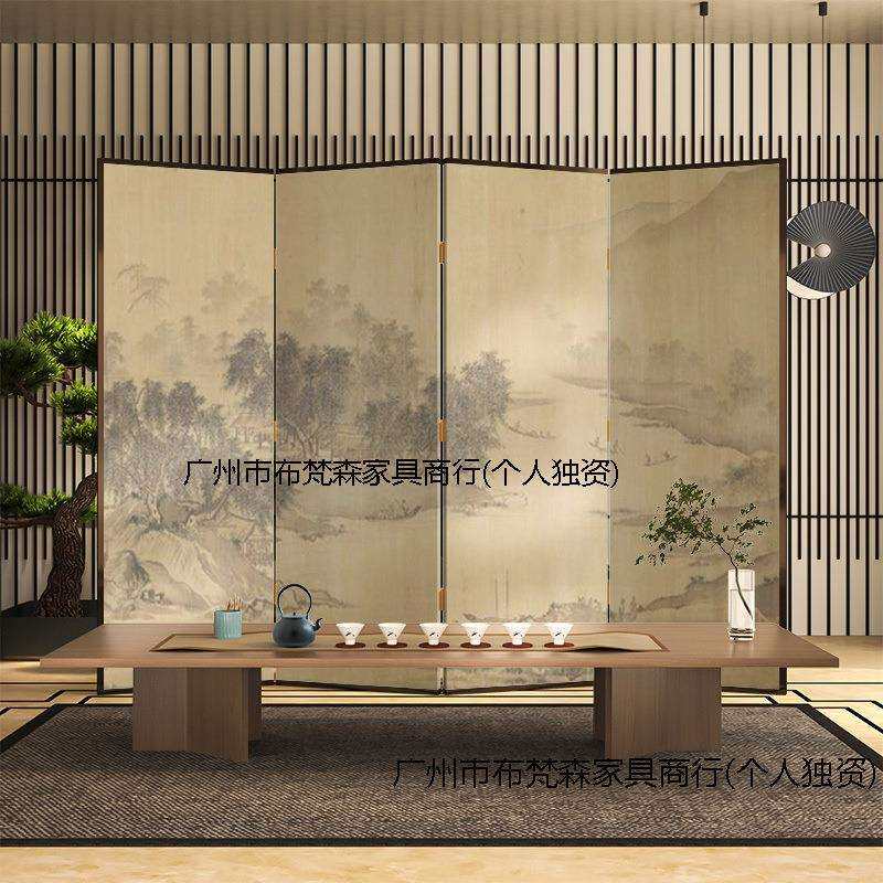现代中式复古山水屏风隔断玄关客厅意境茶室折叠移动折屏