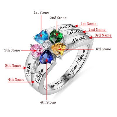 Beautiful Custom Name Ring for Mom Grandma Engraved 5 Love H