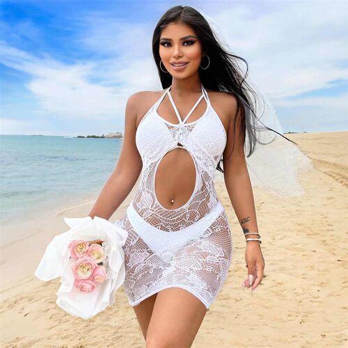 Hollow jacquard halter no-removal dress hip dress female sen