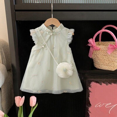 Girls Cheongsam Dress Summer 2024 New Childrens Clothing Gi