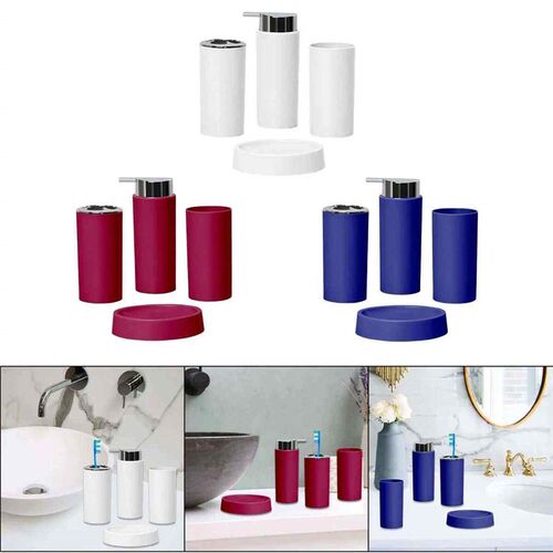 4 Set Bamboo Bathroom Soap Dish Liquid Dispenser Tumbler Hol