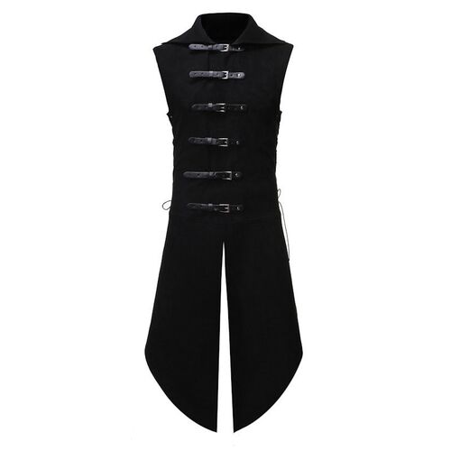 Stand llar Sleeveless Leather Buckle Neutral Blouse Medieval