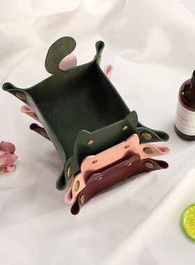 Cute Cat Shape Leather Storage Tray Dice Box Coin Desktop Je