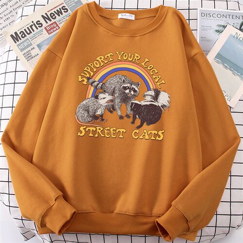 Support Your Local Street Cats Print Hoody Women Fashion Fle