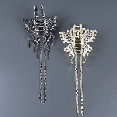 Wind chime tassel big butterfly delie dish hair clip back he