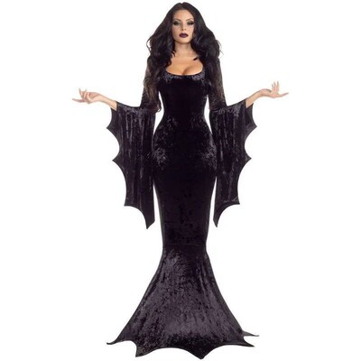 Witchy Cotume Morticia Addam Long Train Dre Halloween Terror