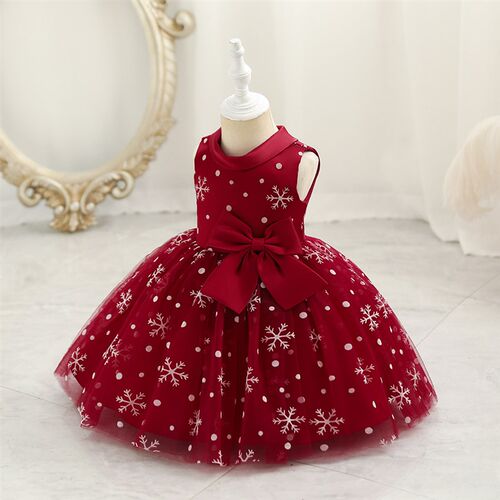 Christmas Kid Girl Dress Snowflake Party Dress for Baby 1 Ye