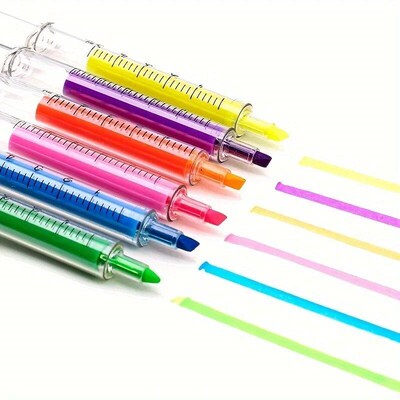 6pcs Color Highlighters And Syringes Fluorescent Needles Wat