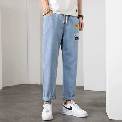 Pants Mens Summer Thin Loose Straight Jeans Mens Cropped P