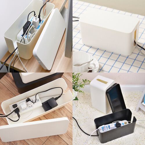 Cable Storage Box Wooden Power Line Storage Case Dustproof C