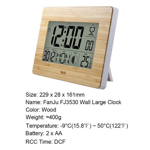 FanJu Digital Wall Clock LCD Big Large Number Time Temperatu