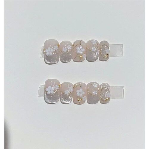10pcs Hand Drawn Polka Dot Lines Press On Nails Short Sweet