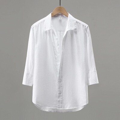 926 Pure Linen White Mens Shirt Seven-point Sleeve Linen Ma