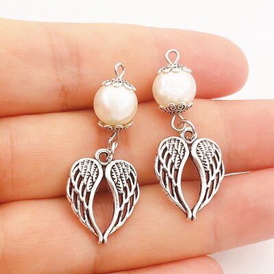 10pcs 43*17mm Fashion Acrylic Pearl Angel Wings Charms Penda