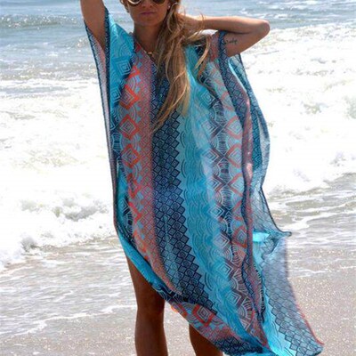 Boho Summer Printing Beach Dress Women Bathing Suit Cover Up