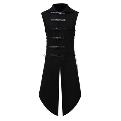 Stand llar Sleeveless Leather Buckle Neutral Blouse Medieval
