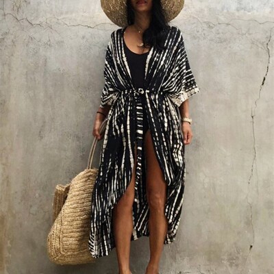 Beach ver Ups for Swimwear Women Black Tie Dye Kimono Swimsu