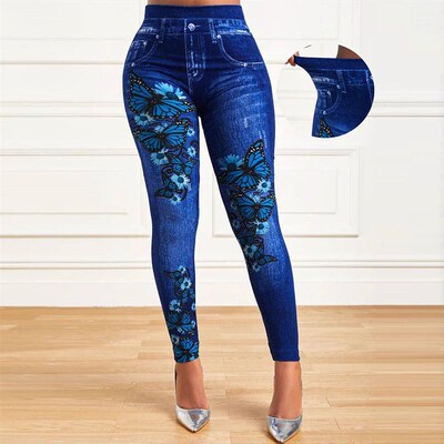 Plus Size Oversized Women High Waist Sretchy Legging Denim L
