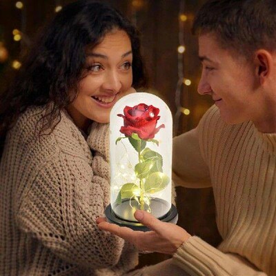 Eternal Rose LED Light Preserved Rose in Glass Cover