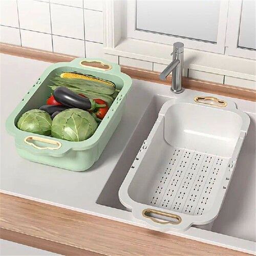 Retractable Kitchen Sink Basket Rectangle Plastic Drainage