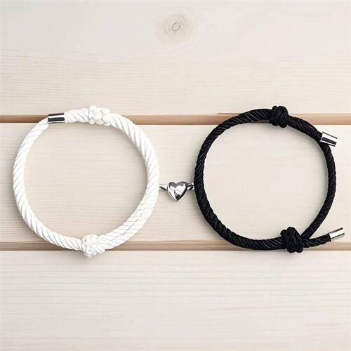 2 Pieces Set Black White Hand Rope Love Magnetic Couple Brac