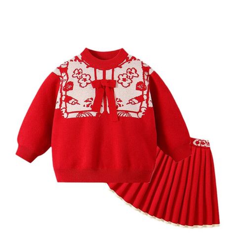 New Chinese Style Girls Suit Womens reasure Sweater 2 Piece