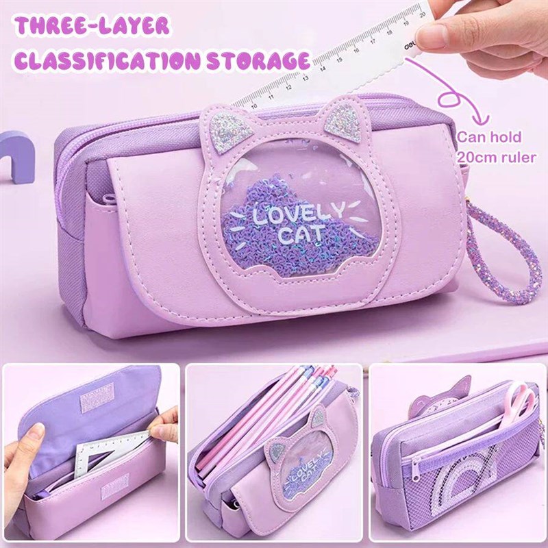 Kawaii Quicksand Pencil Case Large Capacity Multifunctional图片