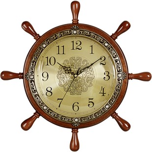 汉时钟表挂钟客厅家用时钟个性创意欧式壁钟静音实木船舵挂钟HW39