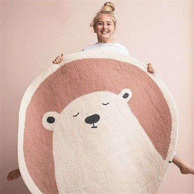Cartoon Animal Floor Mat Bedroom Round Carpet Polyester