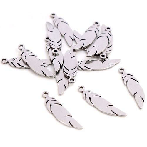 30pcs/lot 25x6mm 20x6mm Charms 316 Stainless Steel Feather l