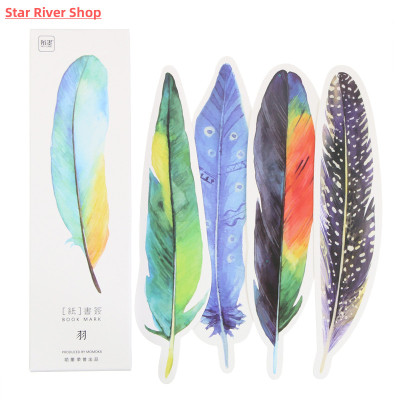 30pcs/Pack Cute Creative Colorful Feather Paper Bookmark Sta