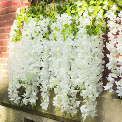12PCs Wisteria Artificial Flowers Hanging Garland Vine Ratta