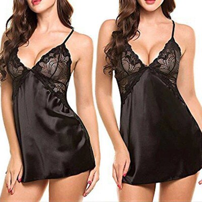 Women Sexy Silk Satin Night Dress Sleeveless Nighties V Neck