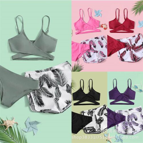 Bikini Feather Pattern Double Pants Three Womens