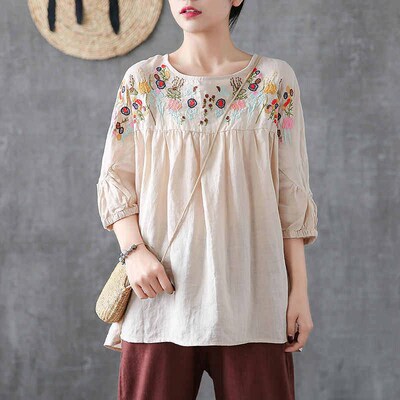 White Tunic Linen Shirt Women Vintage Clothes Cotton High qu
