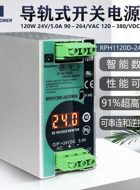 昂鼎Reignpower 120W12V24V48V数显工业导轨开关电源PFC直流电源